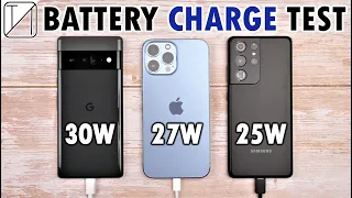 Google Pixel 6 Pro vs iPhone 13 Pro Max vs Samsung S21 Ultra Charging Speed Test