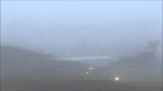 Foggy takeoff of an Embraer ERJ 145 Luxair at Luxembourg (ELLX)