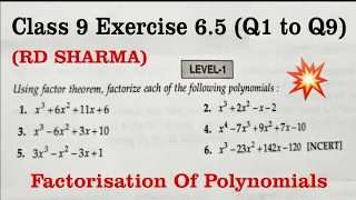 RD Sharma Ex 6.5 Q1 to Q9 Solutions for Class 9 Maths Chapter 6 Factorisation Of Polynomials