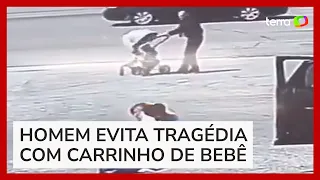 Homem salva bebê em carrinho desgovernado que ia para o meio do trânsito nos EUA