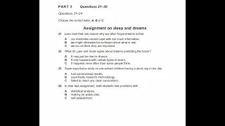 IELTS Listening Section-3(Assignment on sleep and dreams) with answers