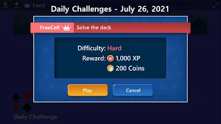 Microsoft Solitaire Collection | FreeCell - Hard | July 26, 2021 | Daily Challenges