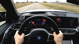 BMW i4 M50 2022 POV test drive launch | ASMR interior quality 4K | cornering city assistance systems