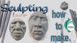 Sculpting a male face in clay. Demo how to sculpt a face.