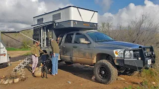 Nomad Veteran Couple living FULL TIME in Dodge FOUR WHEEL CAMPER HAWK Flat Bed - Walk Through