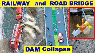 LEGO DAM Breach - RAILWAY and ROAD BRIDGE - TRAIN on the DAM - Ep 19