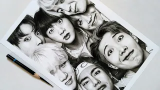 BTS Group Drawing |Bangtan Boys|  |Timelapse| |Fine Sketch Art|