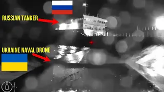 Footage of a Russian Tanker SIG hit by a Ukraine Naval Drone off the Kerch Strait.