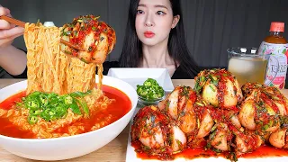 ASMR MUKBANG | Spicy Whole Onion Kimchi & Spicy Ramyun X3 & Rice & Extra Chilies 🌶 (w/ Recipe)