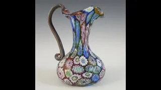 20thcenturyglass.com | Fratelli Toso Millefiori Canes Murano Glass Vase/Jug