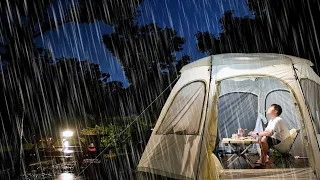Solo Camping in Heavy Rain. Healing The Heart with the Sound of Rain. Camping Vlog