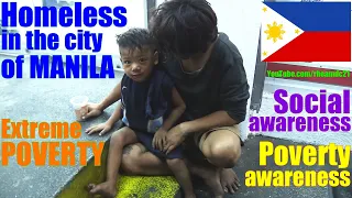 A 2 Year Old Homeless Boy Together with His Mother in Manila Philippines. Filipinos in Deep Poverty