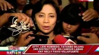 Atty. Leni Robredo, tatakbo bilang 3rd District Rep. ng CamSur laban kay Nelly Favis-Villafuerte