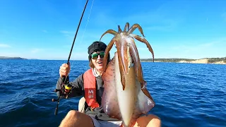 Thought I Was SNAGGED!! Kayak Fishing For GIANT Squid! (New PB)