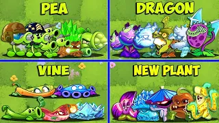 4 Team PEA x DRAGON x VINE x NEW PLANT - Who Will WIn? - Pvz 2 Team Plant vs Team Plant