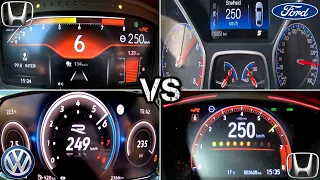 Honda Civic Type R FL5 vs Focus RS vs Golf R vs Civic Type R FK8 | Acceleration Battle  0-200 0-250