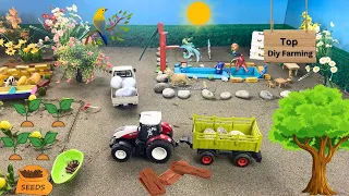 DIY tractor Farm Diorama with mini pool, house for cow, pig, fish pond | Diy Mini Science Project