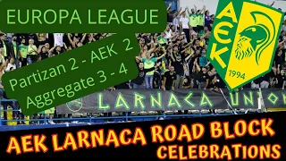 AEK Larnaca fans celebrating after beating Partizan in the Europa League - Partizan 2 AEK 2 agg 3-4