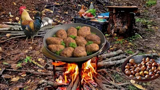 In the Village, the Grandmother Collects Chestnuts and Cooks the Cutlet