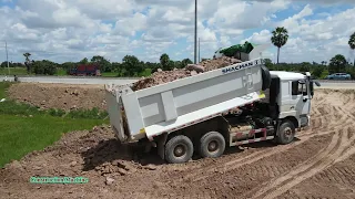 Part 4 , Extreme landfill ,Strongly Bulldozer KOMATSU D58P Push Soil and 25 Ton Truck Unloading Soil