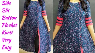 Side Slit Button Placket Kurti Cutting and Stitching | Kurti Cutting and stitching