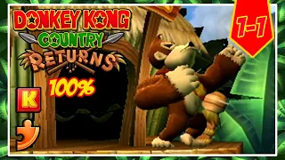 Donkey Kong Country Returns: 1-1 Jungle Hijinxs - 100% All KONG Letters and Puzzle Pieces