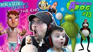 HELLO NEIGHBORS Son is Evil!  Hide n Seek Finale turns into Amazing Frog #13 (Snowman Smash)