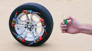 Experiment: Car Wheel vs XXL Rockets !