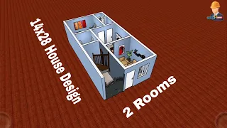 14x28 House Design in 3D With 2 Rooms and Kitchen