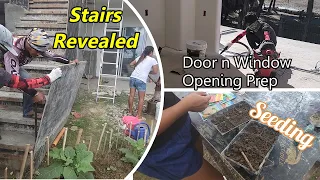 Philippines Beach House Build Day 247 Pt1  Stair Reveal , Window Door Preparation , SkimCoat Madness
