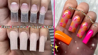 EASY SUMMER POLYGEL NAILS🧡 BEGINNER FRIENDLY NAIL ART & POLYGEL APPLICATION! Nail Tutorial