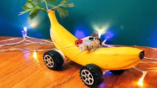 CAR From Banana. Toy Car. How to Make car with DC motor at home. Pulley-Driven Car