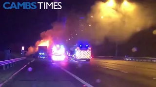 Lorry fire on the A1(M) J15 between Huntingdon and Peterborough