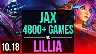 JAX vs LILLIA (TOP) | 7.8M mastery points, 4800+ games, KDA 4/0/1 | KR Diamond | v10.18