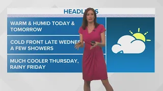 Warm and humid weather ahead of a cold front late Wednesday