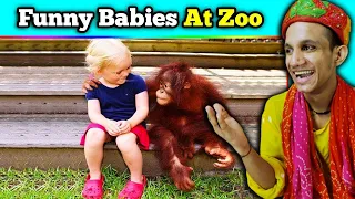 Villagers React To TRY NOT TO LAUGH | Funny Babies At The Zoo ! Tribal People React To Funny Zoo