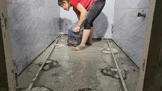 quá trình ghém cán nền lát gạch toilet #731 Construction of toilet tile flooring