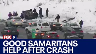 Good Samaritans helps after rollover crash on I-35W in Minneapolis