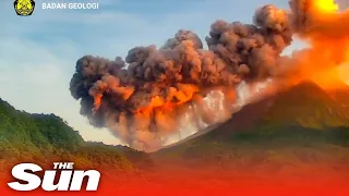 Moment Indonesia's Mount Merapi volcano erupts, spewing lava