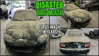 Disaster Body Shop Find | Extremely Dirty Miata | First Wash In Years | Car Detailing Restoration!