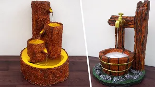 Amazing Top 2 Home Made Fake Wood Water Fountains | Making DIY Water Fountain Using Thermocol