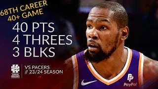 Kevin Durant 40 pts 4 threes 3 blks vs Pacers 23/24 season