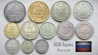 Old & Rare USSR Kopecks Coins collection (Complete Set) | CCCP Coins | Soviet Union in Russia