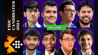 Round 3 | FIDE Candidates Chess Tournaments 2024 | Hikaru, Caruana, Pragg, Firouzja, Gukesh, Nepom..