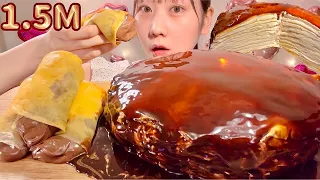 ASMR Crepe Cake and Nutella Crepe Rolls【Mukbang/ Eating Sounds】【English subtitles】