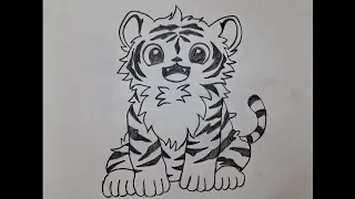 How To Draw Cute Tiger Step By Step || Tiger Pencil Drawing