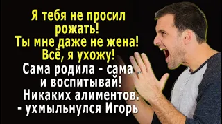 – Я тебя НЕ ПРОСИЛ рожать! Ты мне даже НЕ ЖЕНА, сама воспитывай! – небрежно бросил Игорь