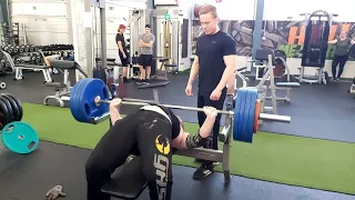 190KG (420lbs) Cheat Bench Press - 20 Year Old Powerlifter @110kg (240lbs) Bodyweight