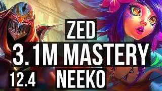 ZED vs NEEKO (MID) | 3.1M mastery, 7 solo kills, 800+ games, Godlike | NA Challenger | 12.4