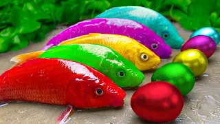 Rainbow Carp Fishing | 재미 스톱 모션 만화 Giant Pink Eel Gold Egg Koi Fish Catch Frogs in the cave #fishing